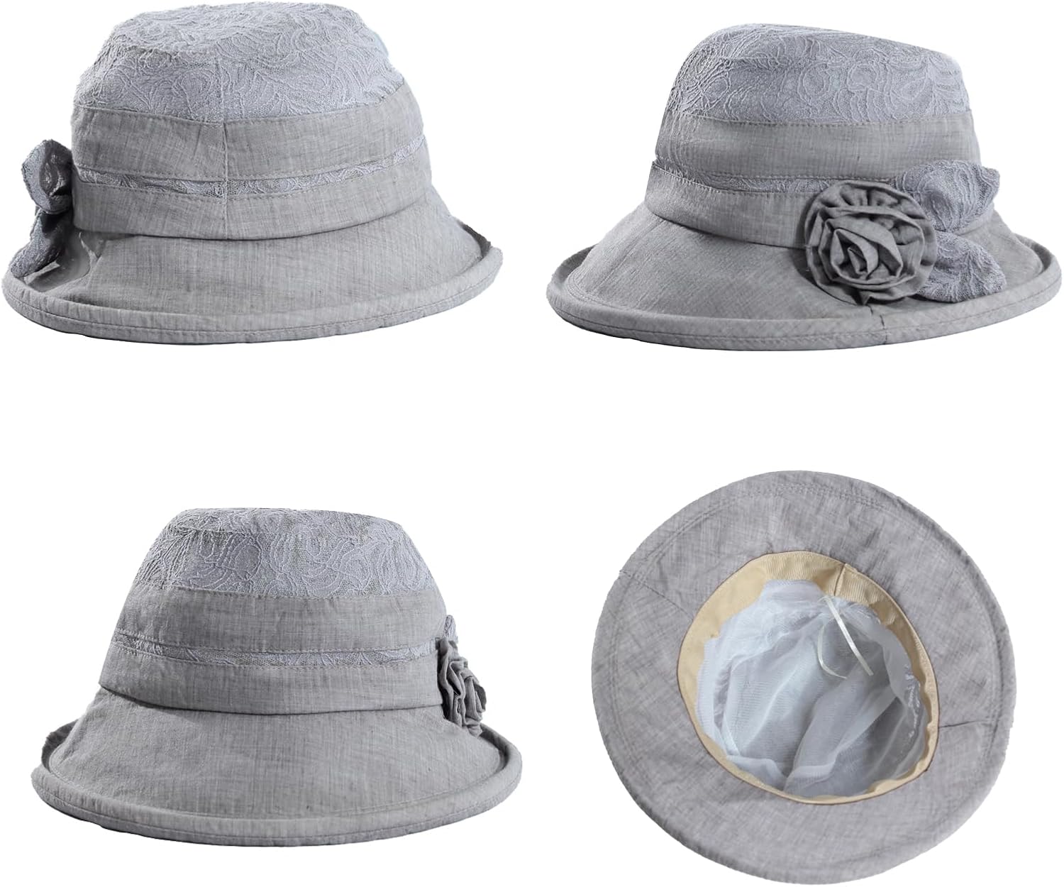Women's Foldable Floral Bucket Hat Wide Brim Derby Church Wedding Fascinators Cloche Bowler Sun Hat