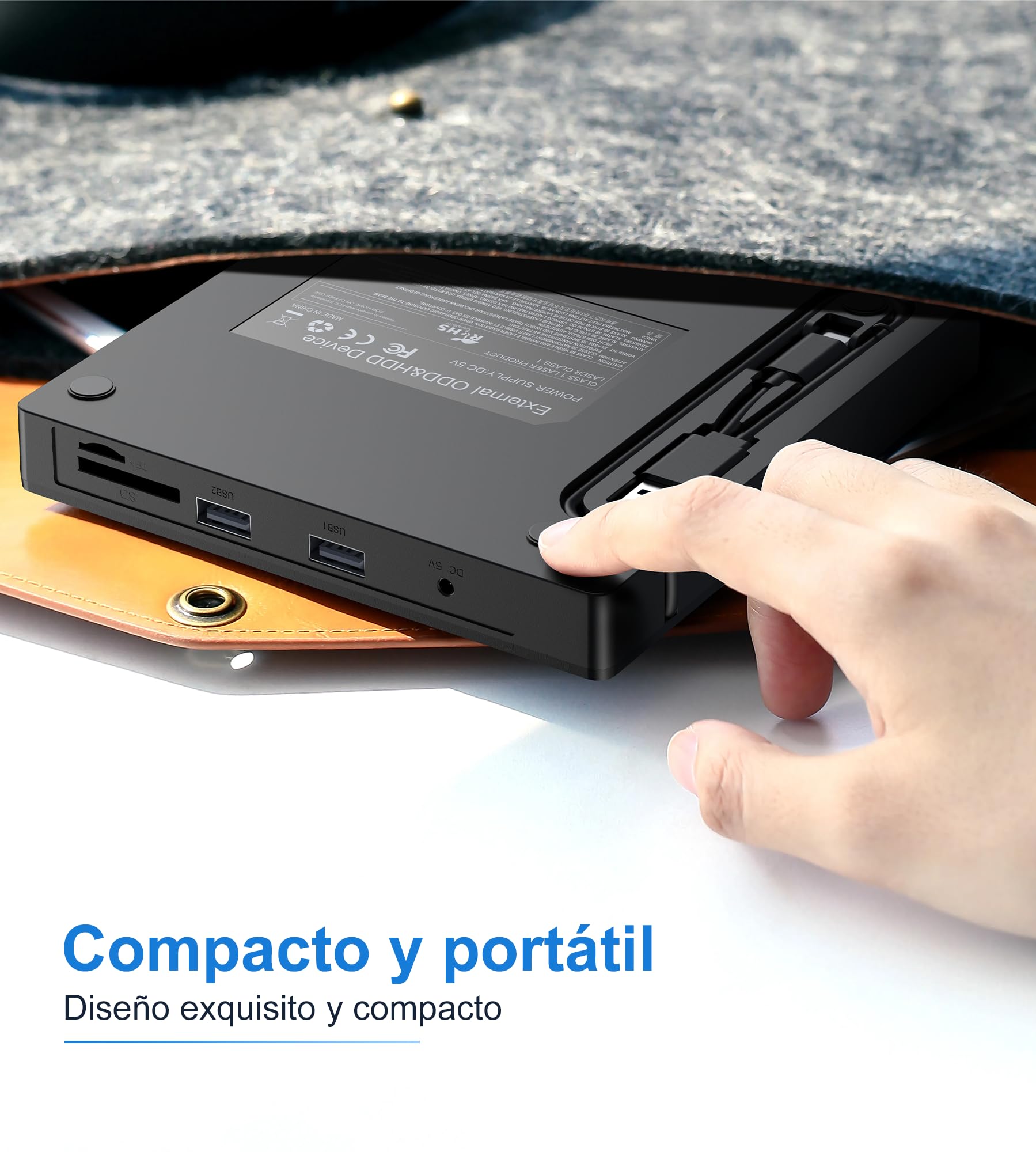 Lector CD/DVD Externo, Grabadora Externa con USB 3.0 y USB-C, Unidades Portátil CD/DVD /-RW/ROM Estable, Lector Tarjetas SD TF y 2 Puertos USB 3.0 para PC/Portátil/Win 11/10/8/7/XP/Vista/MacOS/Linux