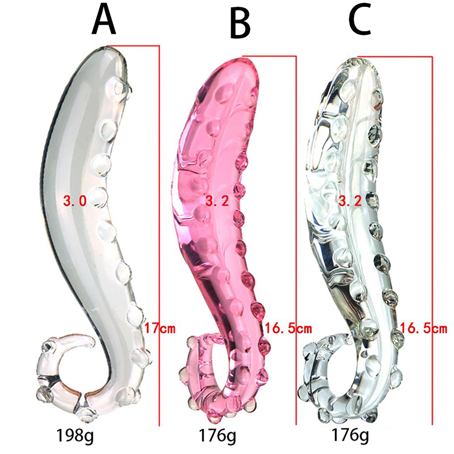 B+c,FUJIEYU Matériel de cristal de verre borosilicon de 17CM long avec le matériel lisse manuel de massage de courbure de bosse