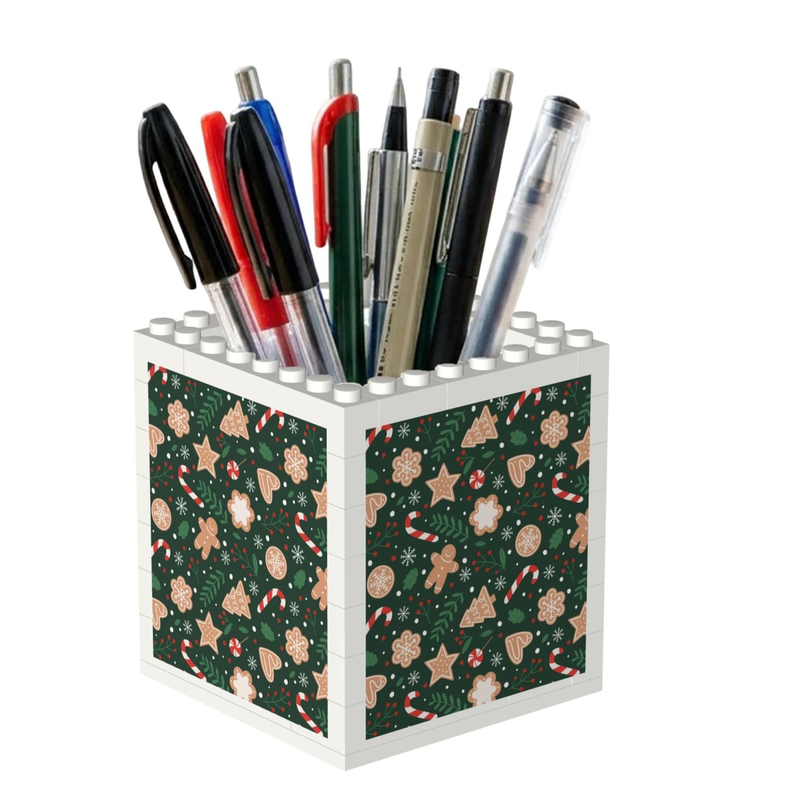 Poadnly Christmas Candy Cane Gingerbread On Green Background, Pen Pot Pencil Holder for Office Home School, Compact Desk Organiser for Office Stationery