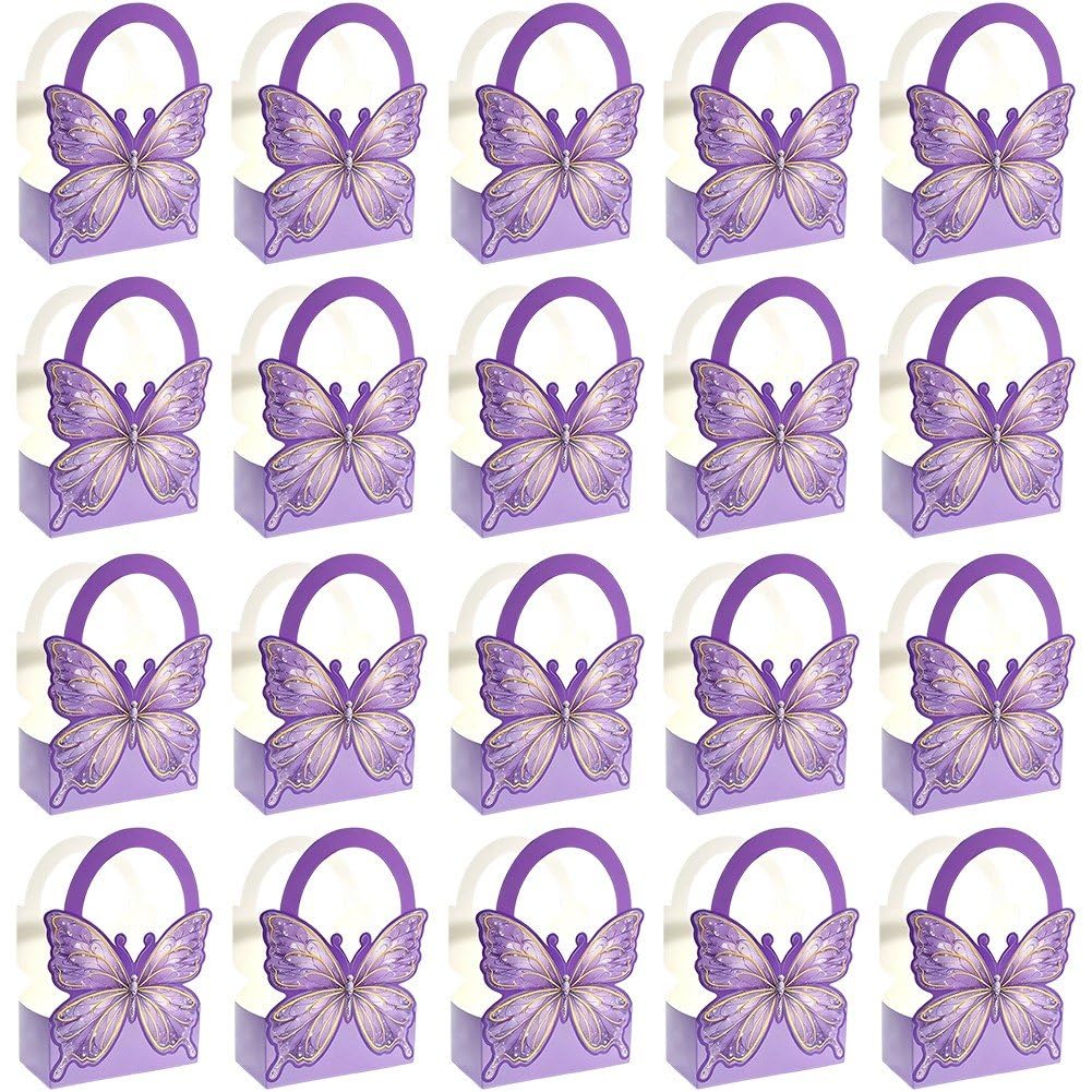 Danlai 20 Pcs Butterfly Paper Favor Box, Handle Pouch Gift Box for Candy Wedding Birthday Baby Shower Gatherings