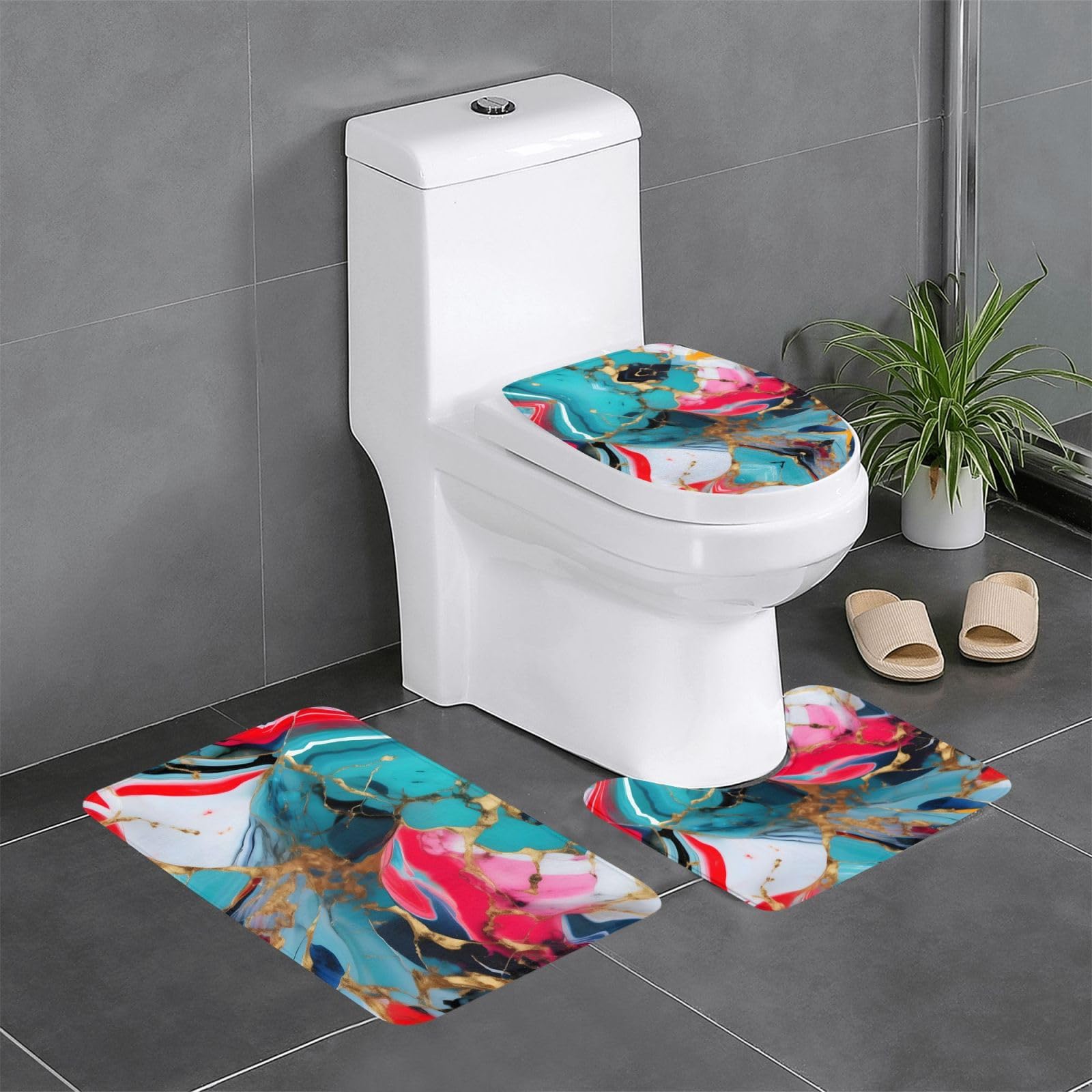 Tapis de salle de bain antidérapant marbre coloré WHJSSF 61x40 cm lavable pour WC