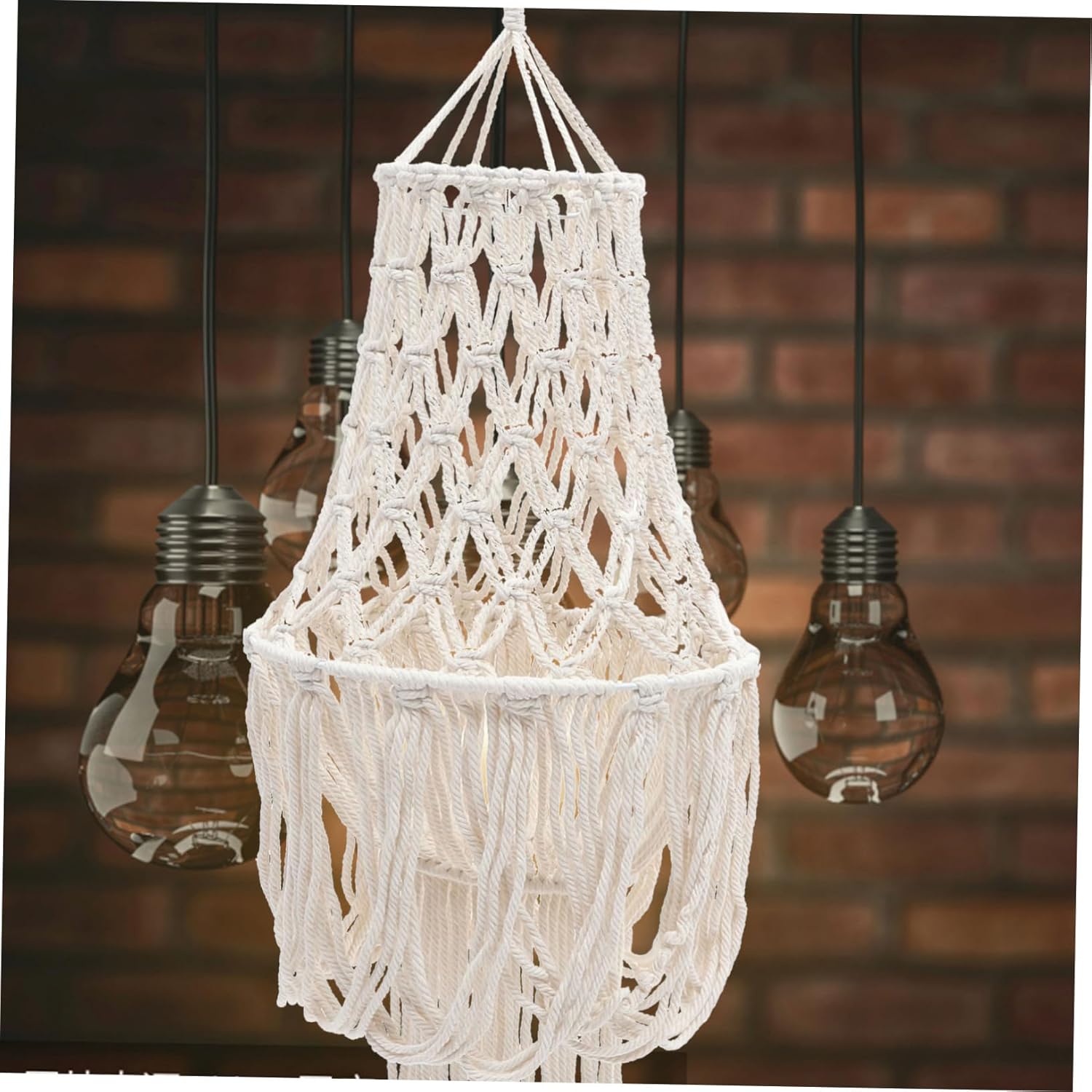 PRETYZOOM Bohemian Cotton Rope Lampshade Hand Woven Macrame Light Cover Woven Lamp Shades for Table Lamps