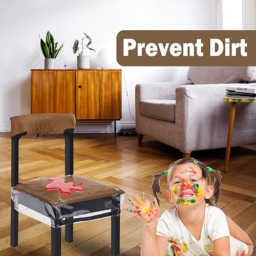 Miniatura 7 de Paquete de 4 fundas de asiento de plástico, fundas de plástico para sillas de comedor, resistentes a manchas, agua y gatitos, protector de silla de