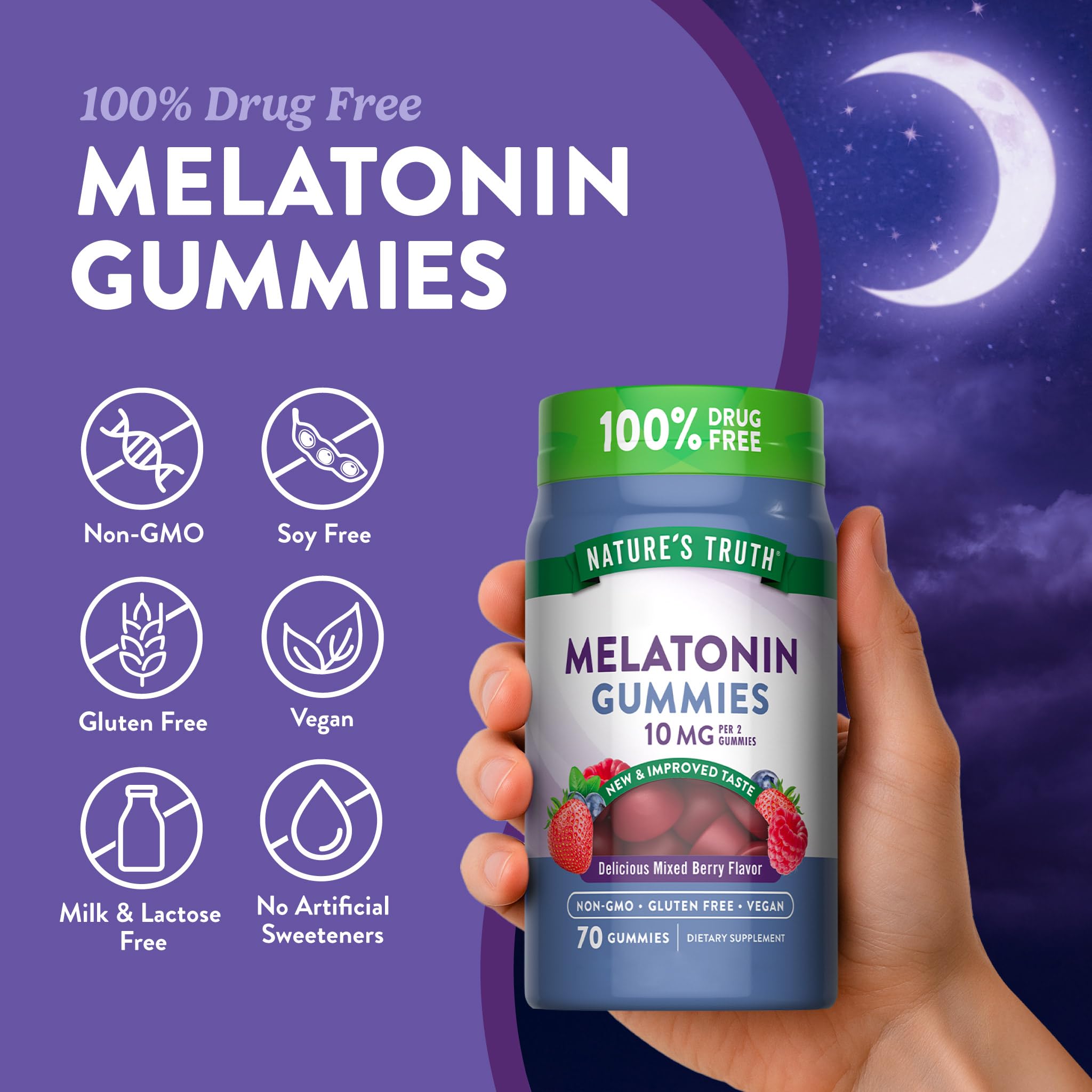 Nature's Truth Melatonin 10 mg Gummies | 70 Count | Berry Flavor — Amazon image 3