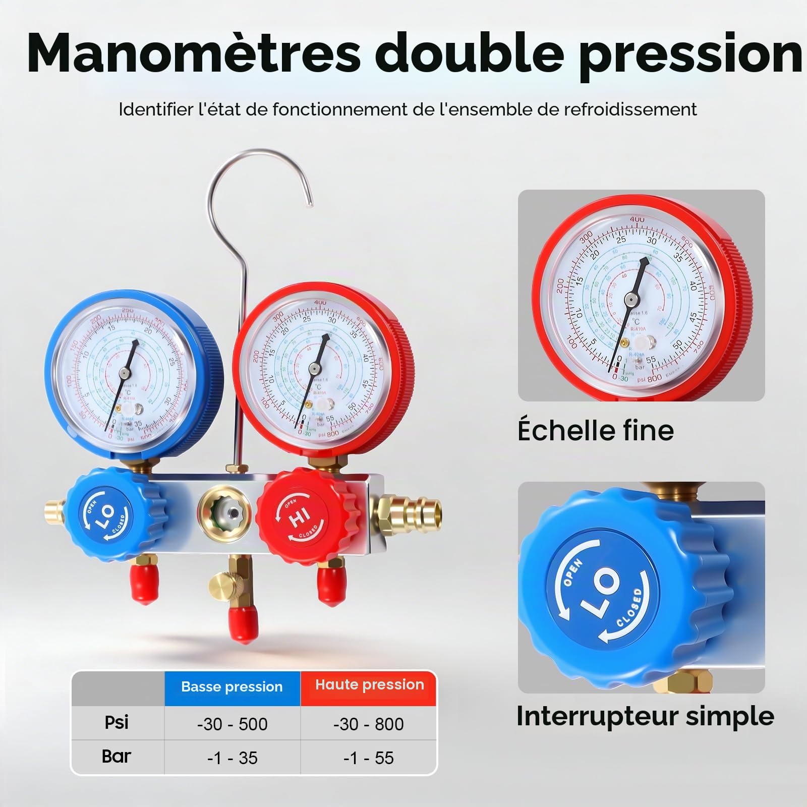 Kit de montage pour climatisation,Kit De Recharge De Réfrigérant Pour Voiture,avec Manomètre Haute Basse Pression,Clé pour obus de soupape,Pour Gaz Réfrigérant Maintenance Entretien Saisonnier Atelier