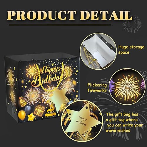 Miniatura 3 de DTESL Bolsa de regalo musical con luces de fuegos artificiales y animación diseñada para cumpleaños, bolsas de regalo de cumpleaños se dan a