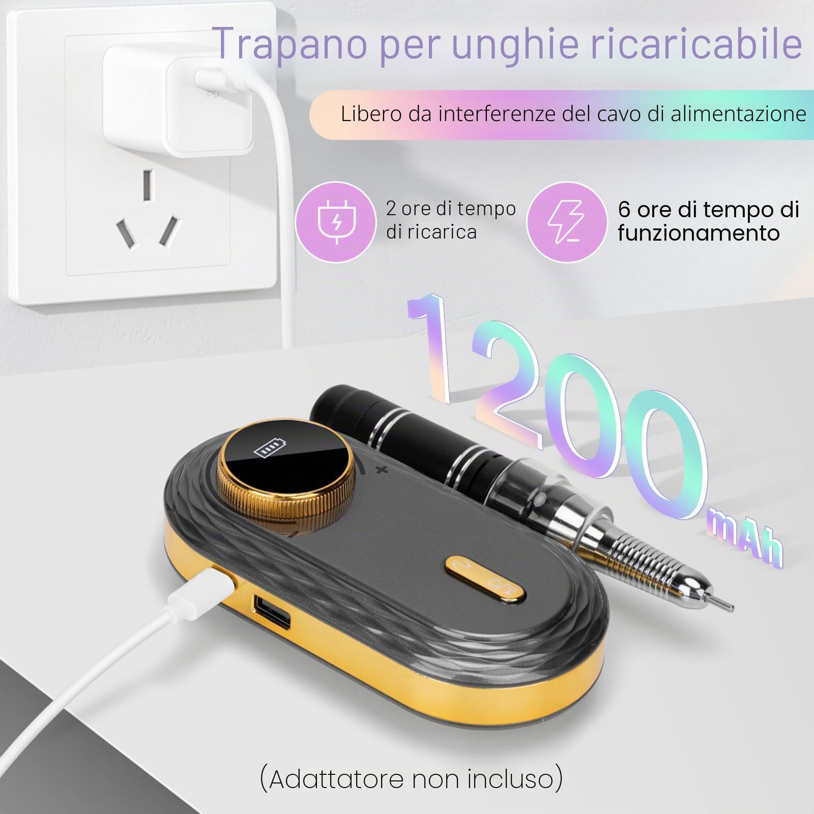Madenia Fresa per Unghie Professionale Ricaricabile, 35000RPM Lima per Unghie Elettrica Portatile, Senza Fili Fresa Unghie con 13 punte per unghie per Salone Manicure e Casa (Grigio)