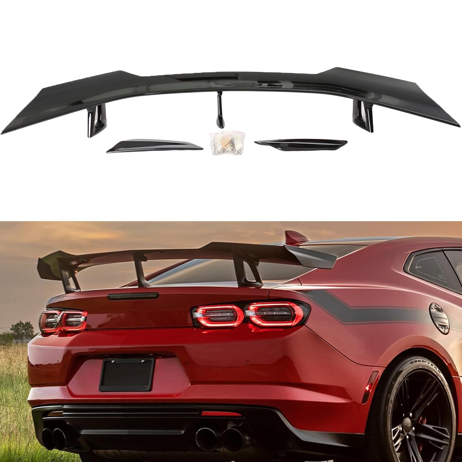 ZL1 Style Wing ZL1 Style Gloss Black Spoiler For 2016-2024 Chevy Camaro ...