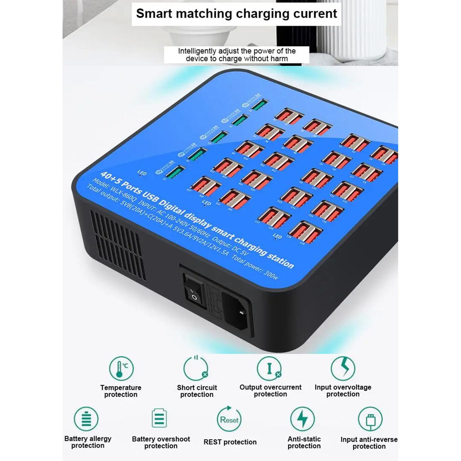Stacja ładowania USB, prąd 60A/pojedynczy port 5V2A/60-portowa inteligentna ładowarka USB (300 W) odpowiednia do wielu urządzeń, smartfonów