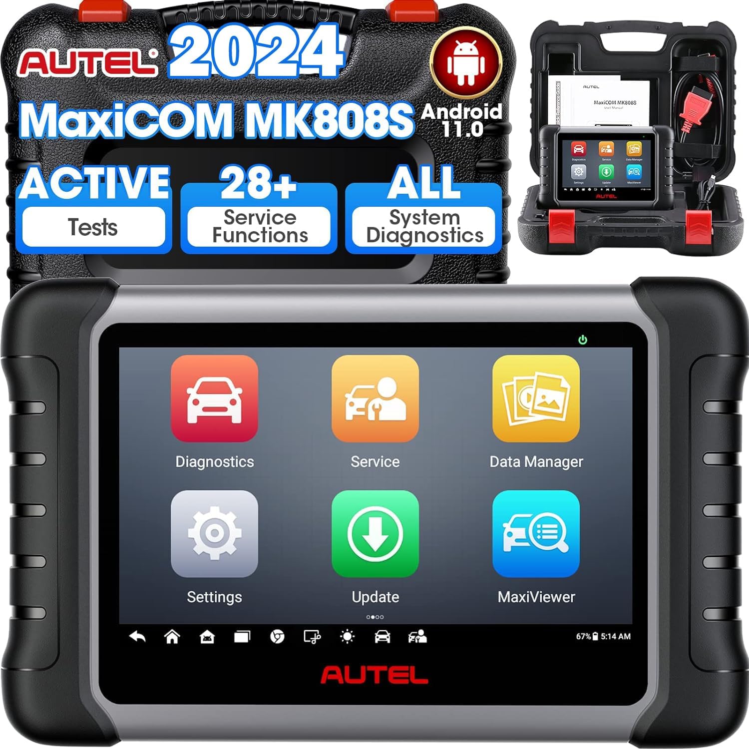 Autel MaxiCOM MK808S Scanner, 2025 Full Bidirectional Tool Same as MK808BT Pro MX808S, 28+ Resets,Active Test,AutoAuth, All System Diagnostic, Injector Coding, Android 11, Update Of MK808 MX808 MK808Z