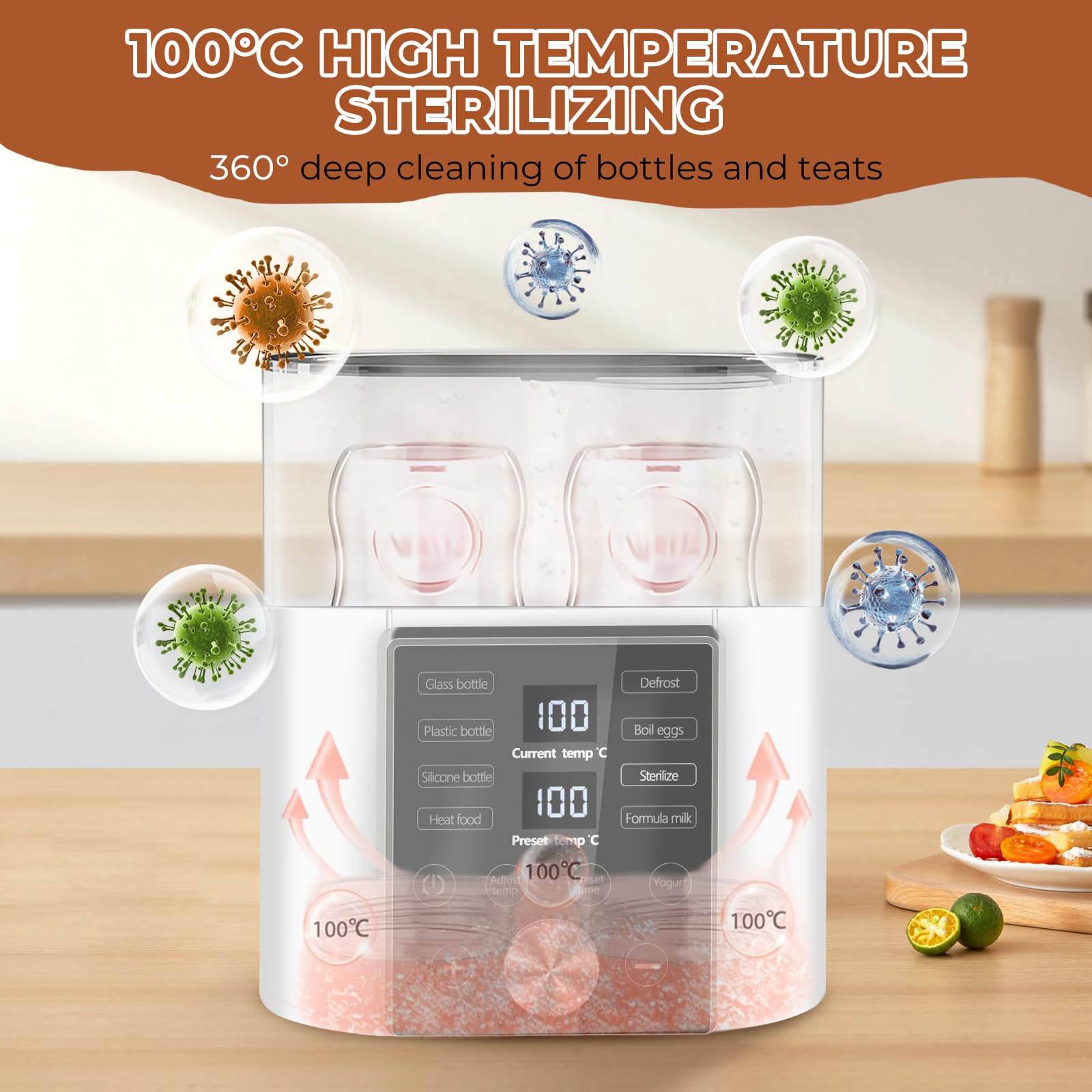 9 in 1 Scaldabiberon,Sterilizzatore Biberon,Scalda biberon,Scalda biberon Neonato Portatile,Double BottleWarmer,Senza BPA,Display LCD,Riscaldamento Rapido,Scongelare,Adatto a Tutti i biberon