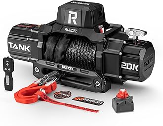 20000lb 12V Heavy Duty Truck Winch Waterproof Electric Synthetic Rope Winch,Black Rope,2 in 1 Wireless Remote Control, for Truck SUV, Recreational Vehicle,Tank Series.