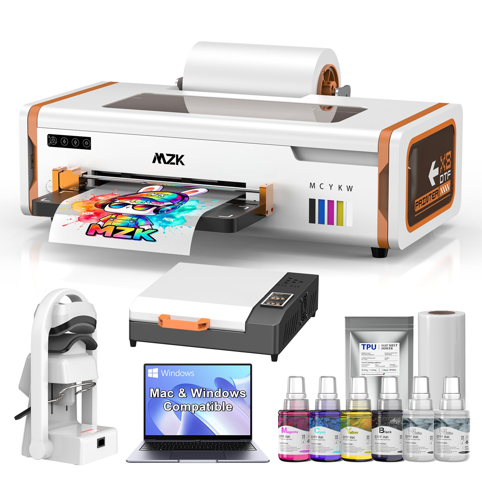 MZK A4 DTF Printer With F1080 Printhead New Model X8,2x print speed vs L1800,Auto-Timer Cleaning&amp;Ink Anti-Clog Filter/Stirring,Compatible MAC/Wins for T-Shirt Small Business,2-Year Ink Supply Included