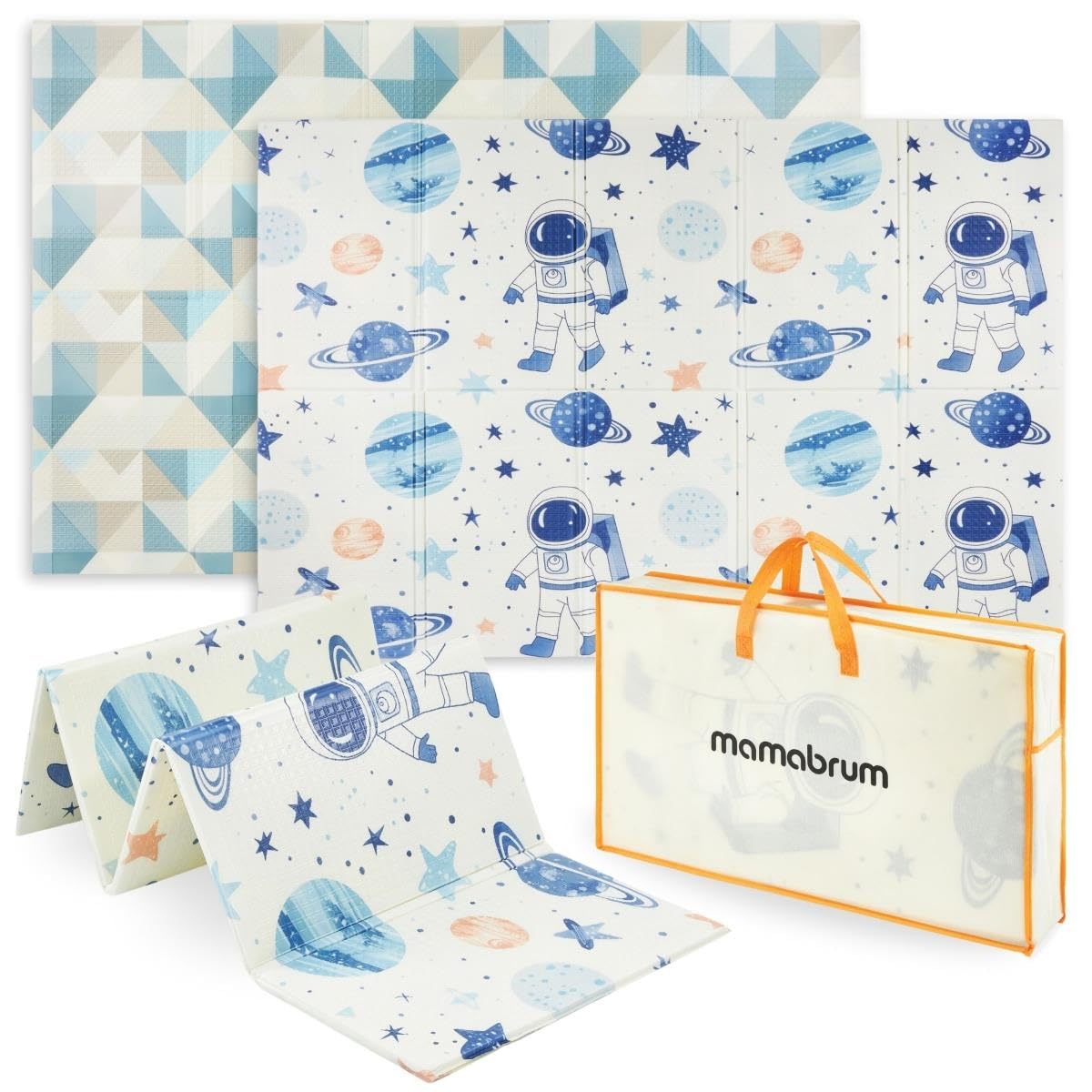Mamabrum XXL Spielmatte Baby Faltbar - Doppelseitige Krabbelmatte Baby aus XPE-Schaumstoff, Wasserabweisend, Weich - 180 x 120 x 1 cm Kindermatte mit Tragetasche