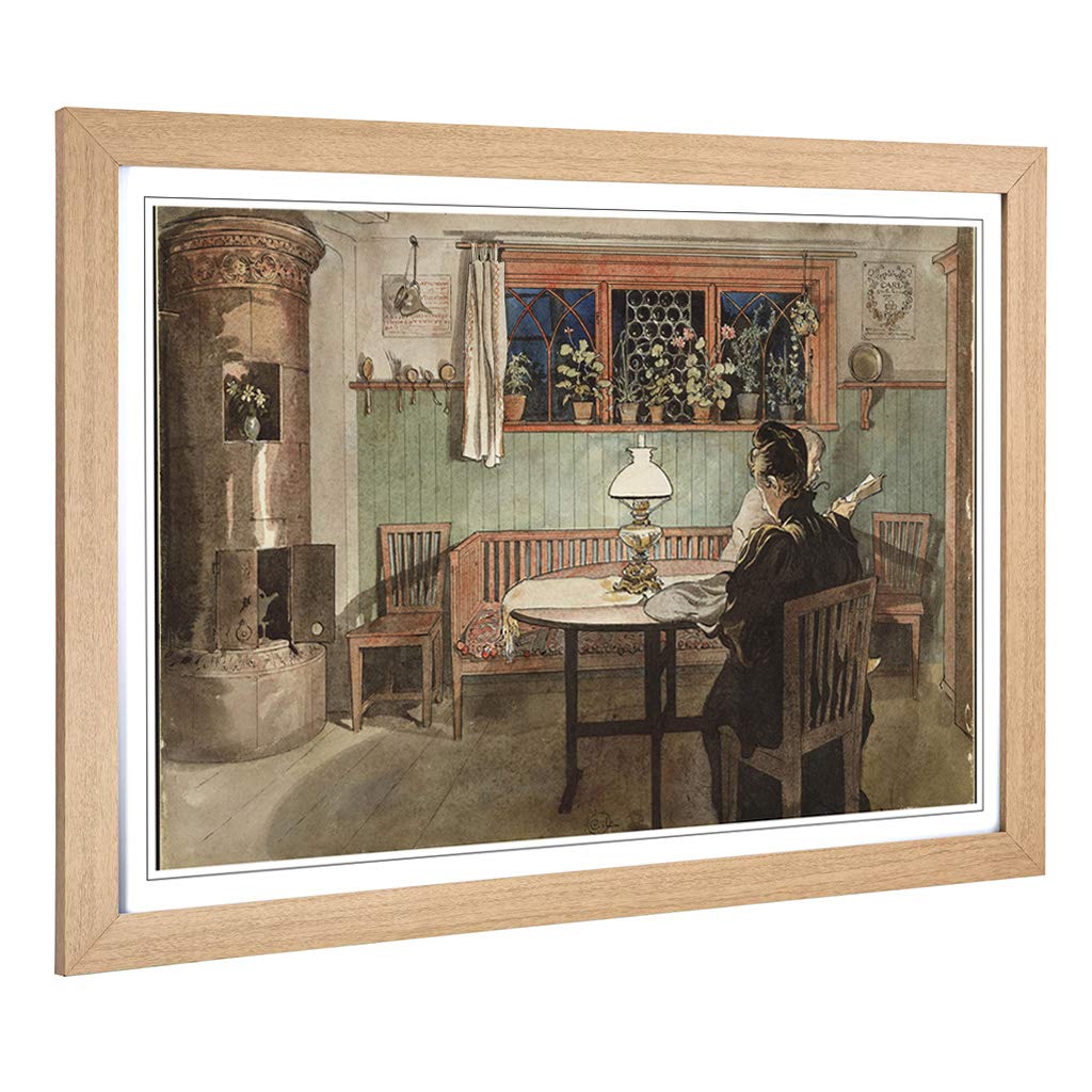 Big Box Art Framed Print of Carl Larsson When The Children Have Gone to Bed Design | Wall Art Picture| Home Decor for Kitchen, Living Room, Bedroom, Hallway, Oak, A2 / 24.5x18 Inch / 62x45cm