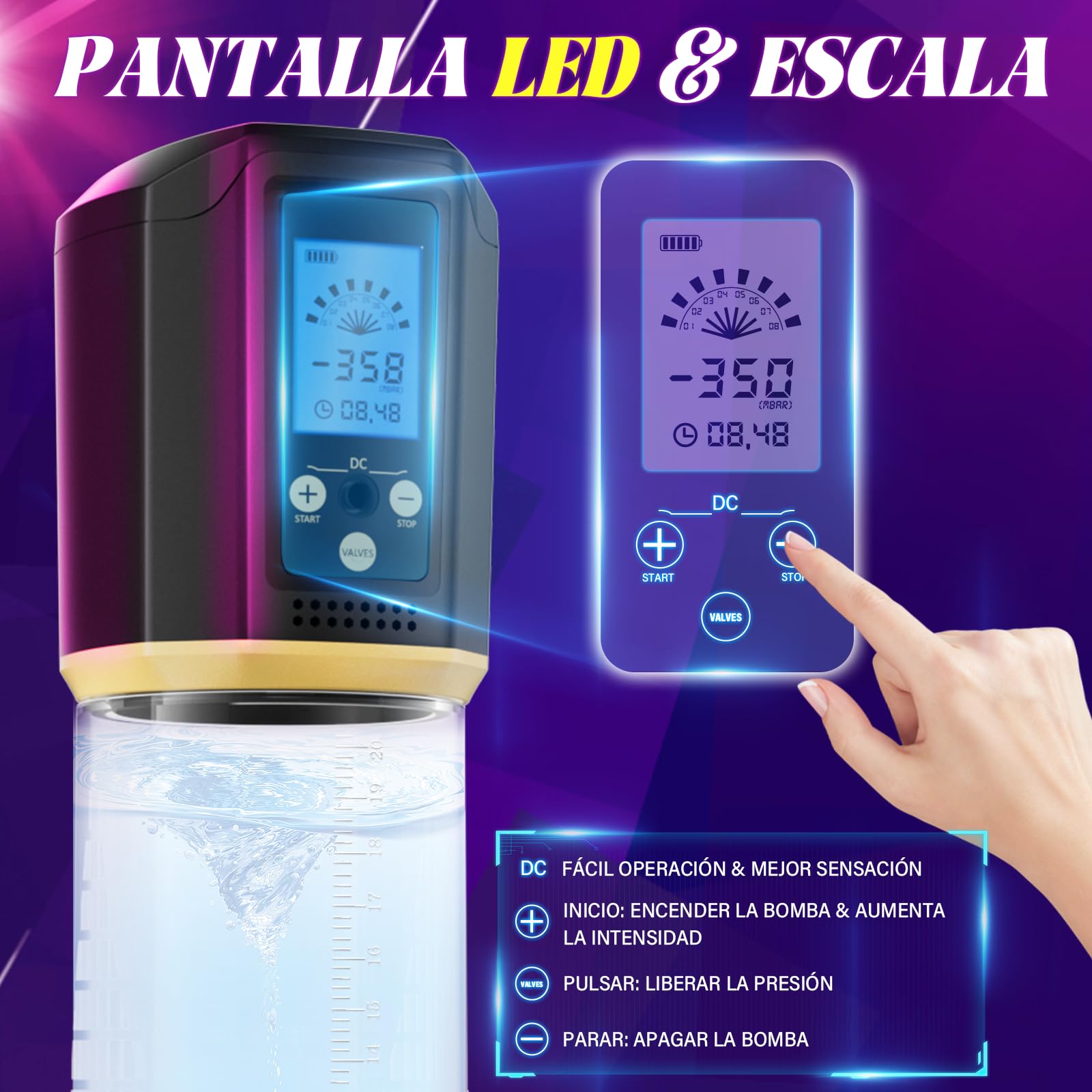 Bomba de Pene Masculino Juguete Sexual Hombre - Bomba de Vacío Eléctrica para Pene con Vagina de Bolsillo 8 Modos de Succión, Masturbador de Erección con 3 Anillos de Silicona