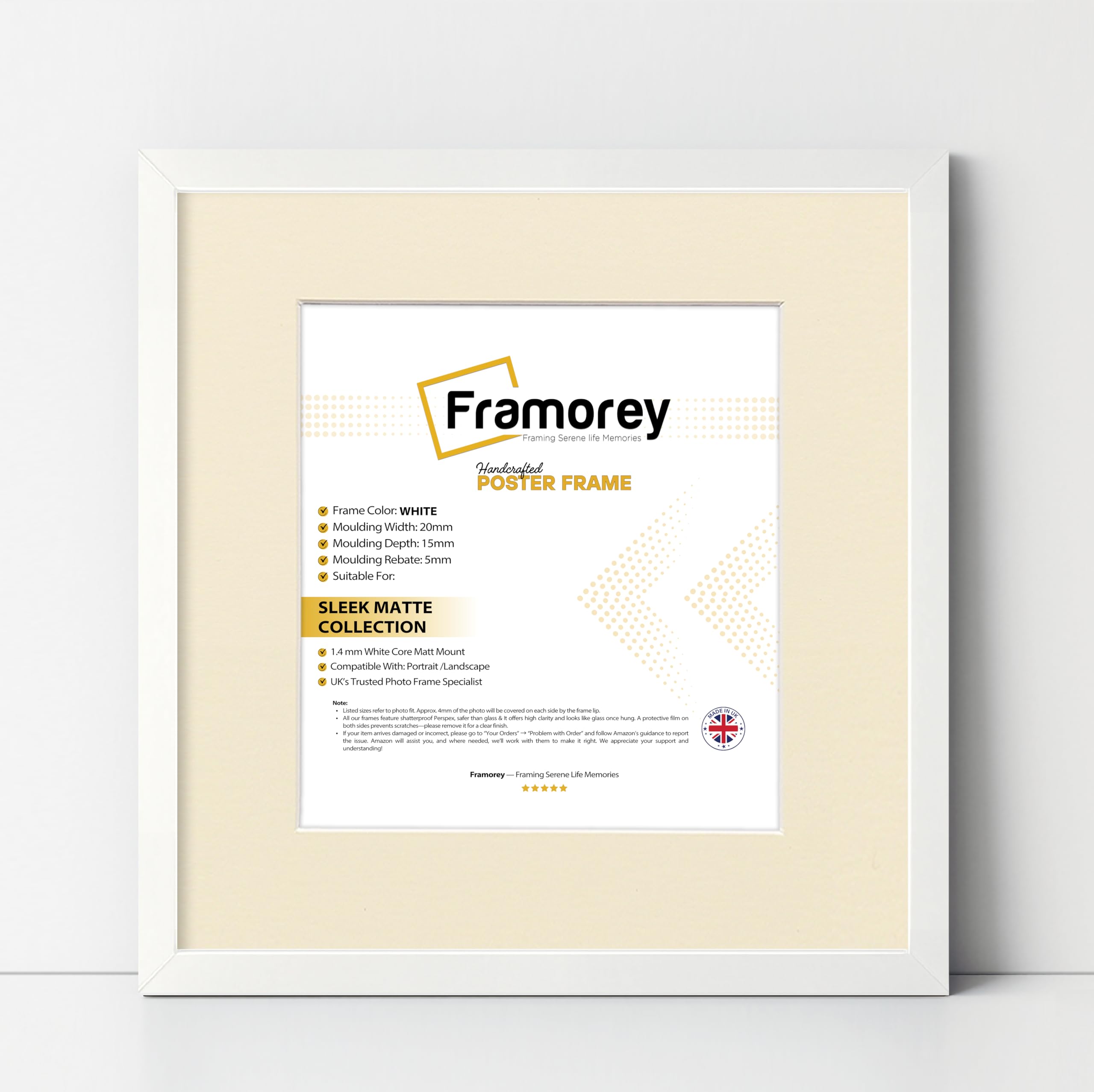 Framorey Framing Serene Life Memories White With Ivory Framorey Square Size Thin Matt Photo, Handmade Flat Thin Picture Frame, 7X7" Size White Picture Frame With 5X5" Size Ivory Mount, Photo Print Frames