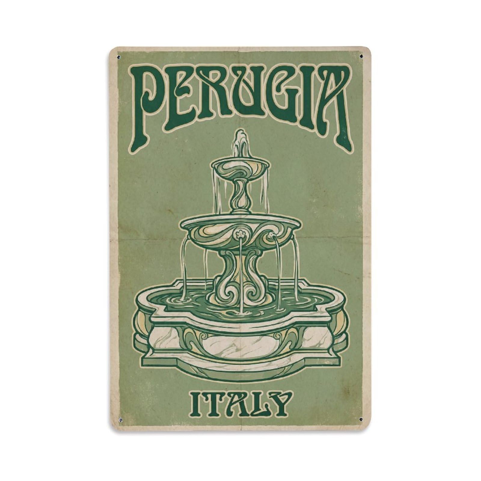 Italy Perugia Vintage Travel Metal Tin Sign Plaque Wall Decor for Cafe, Club Bar, Office, Garden Metal Poster 8x12Inch
