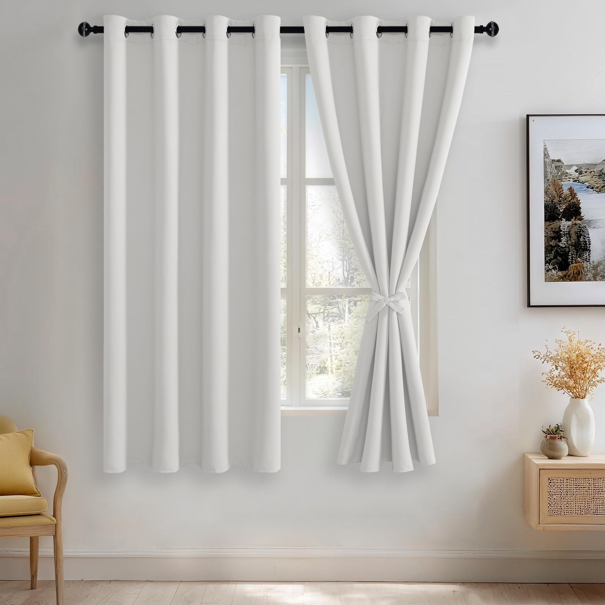 JIUZHEN Blackout Curtains with Tiebacks - Thermal Insulated, Light Blocking and Noise Reducing Grommet Curtain Drapes for Bedroom and Living Room, Set