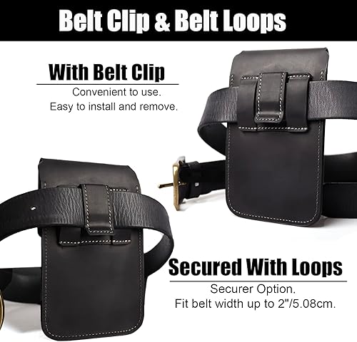 Miniatura 3 de Topstache Funda de cuero extragrande para cinturón, S23 Ultra S23 Plus, soporte de clip para cinturón para hombre, bolsa de cuero para iPhone 14 Pro