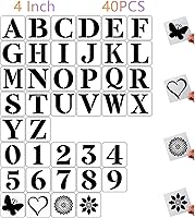 Vista 1 de Plantillas y números de letras de 4 pulgadas, 40 piezas de plástico reutilizables grandes del alfabeto para pintar en madera, pared, tela, roca