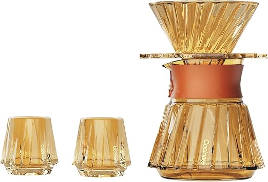 Cocinare Barista Collection Pour Over Coffee Maker Set, Coffee Dripper with Server and 2 Tasting Cups, Manual Coffee Brewer for Home Coffee Bar and Coffee Lovers Gift Amber Glow