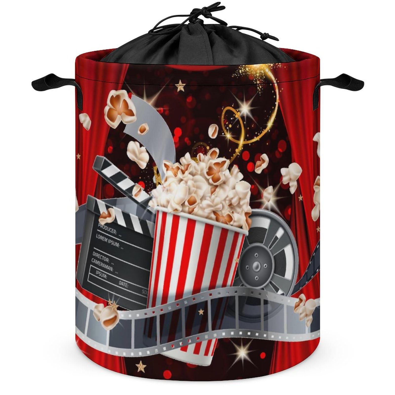 Movie Theater Theme Foldable Laundry Basket Modern Luxury Cinema Film Elements 3D Print for Dorm Family Travel One Size