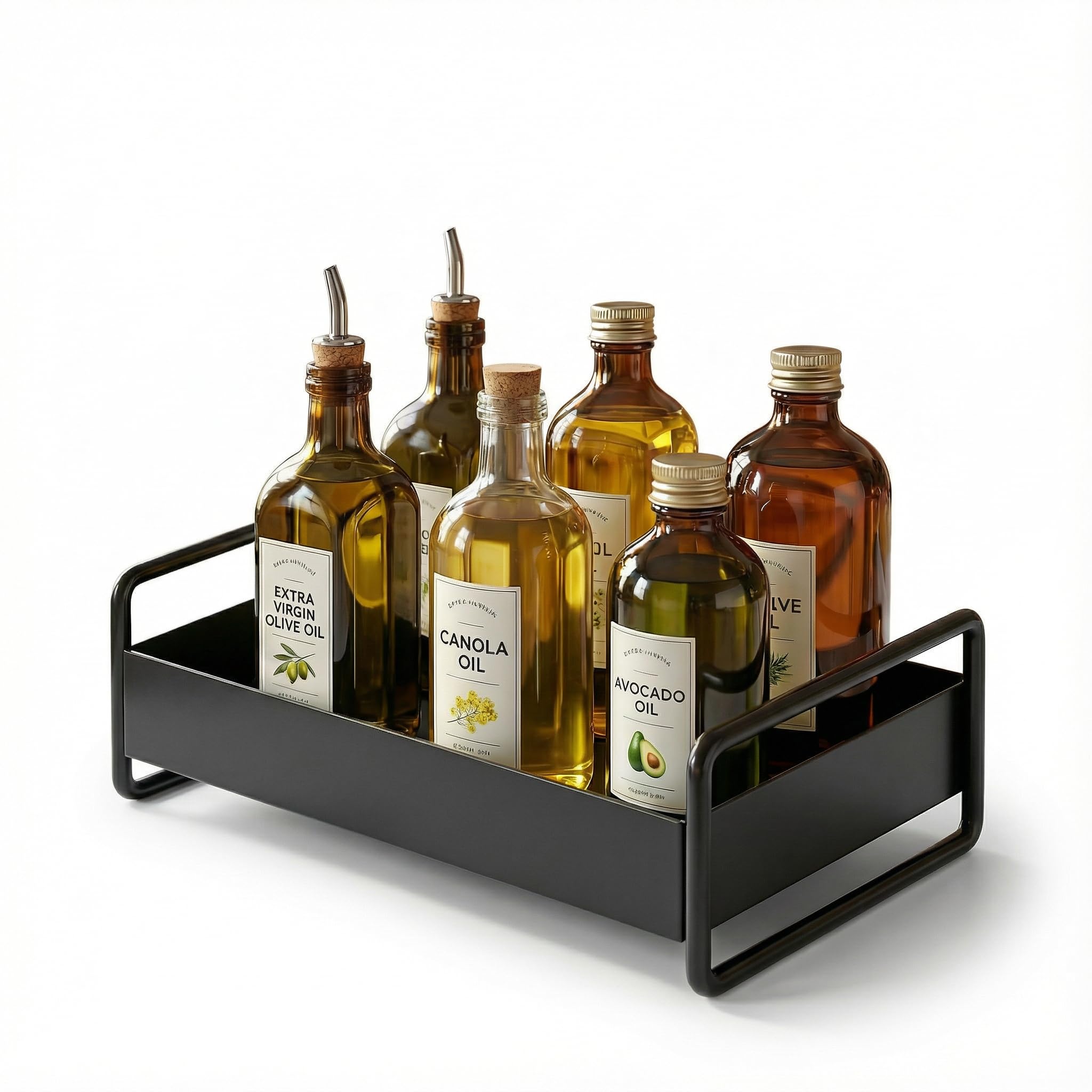 Modern Black Metal Kitchen Organizer Tray – Spice, Oil & Bottle Storage Rack-image-4