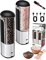 Vista 11 de Juego de molinillo eléctrico de sal y pimienta, molinos de especias a pilas con grosor ajustable, luz LED, molinillo automático de especias