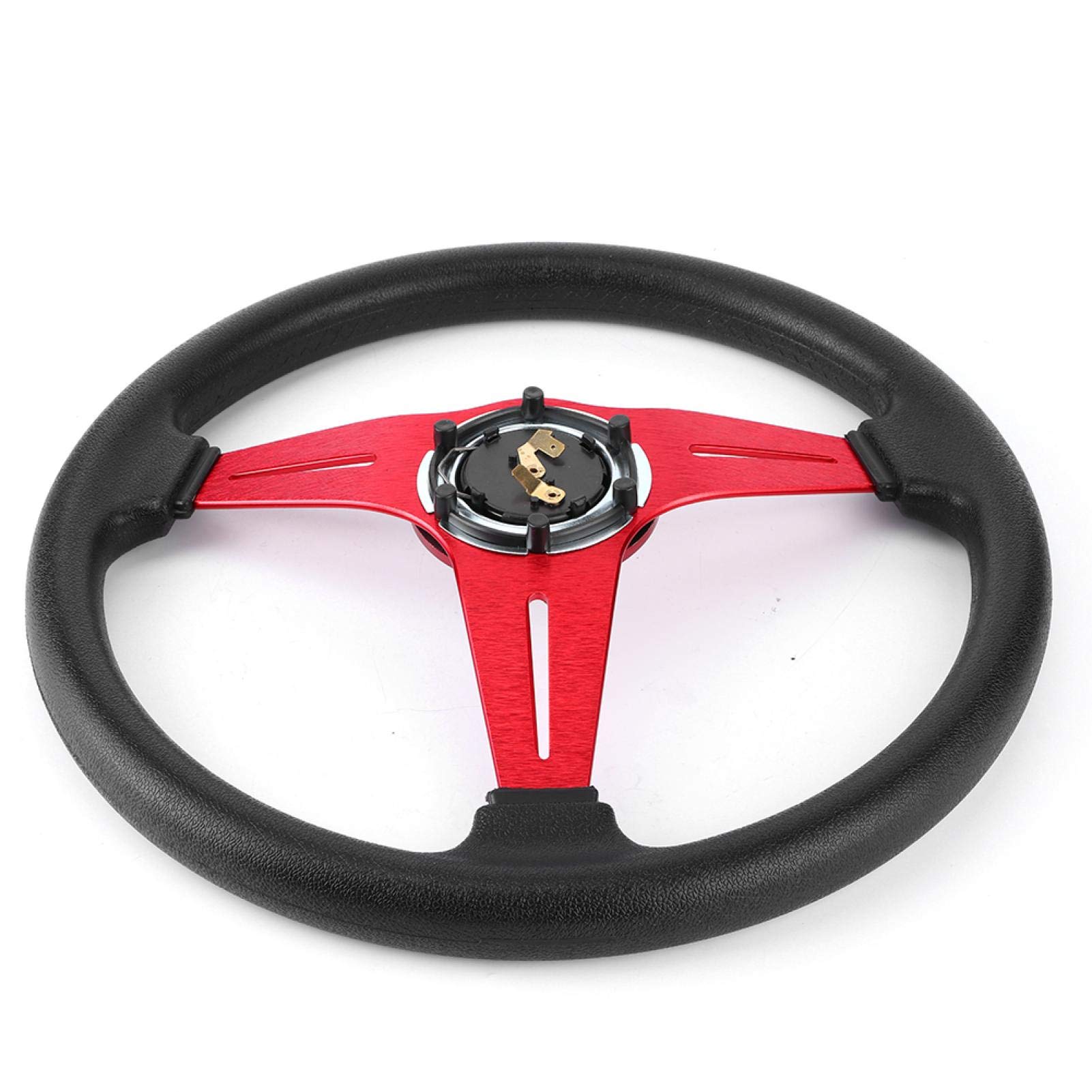 Volante, 350 mm 14 pulgadas Coche de carreras Derrapaje Deportivo Reequipamiento Volante Aleación de aluminio Reemplazo de PU Accesorio universal modificado(rojo)