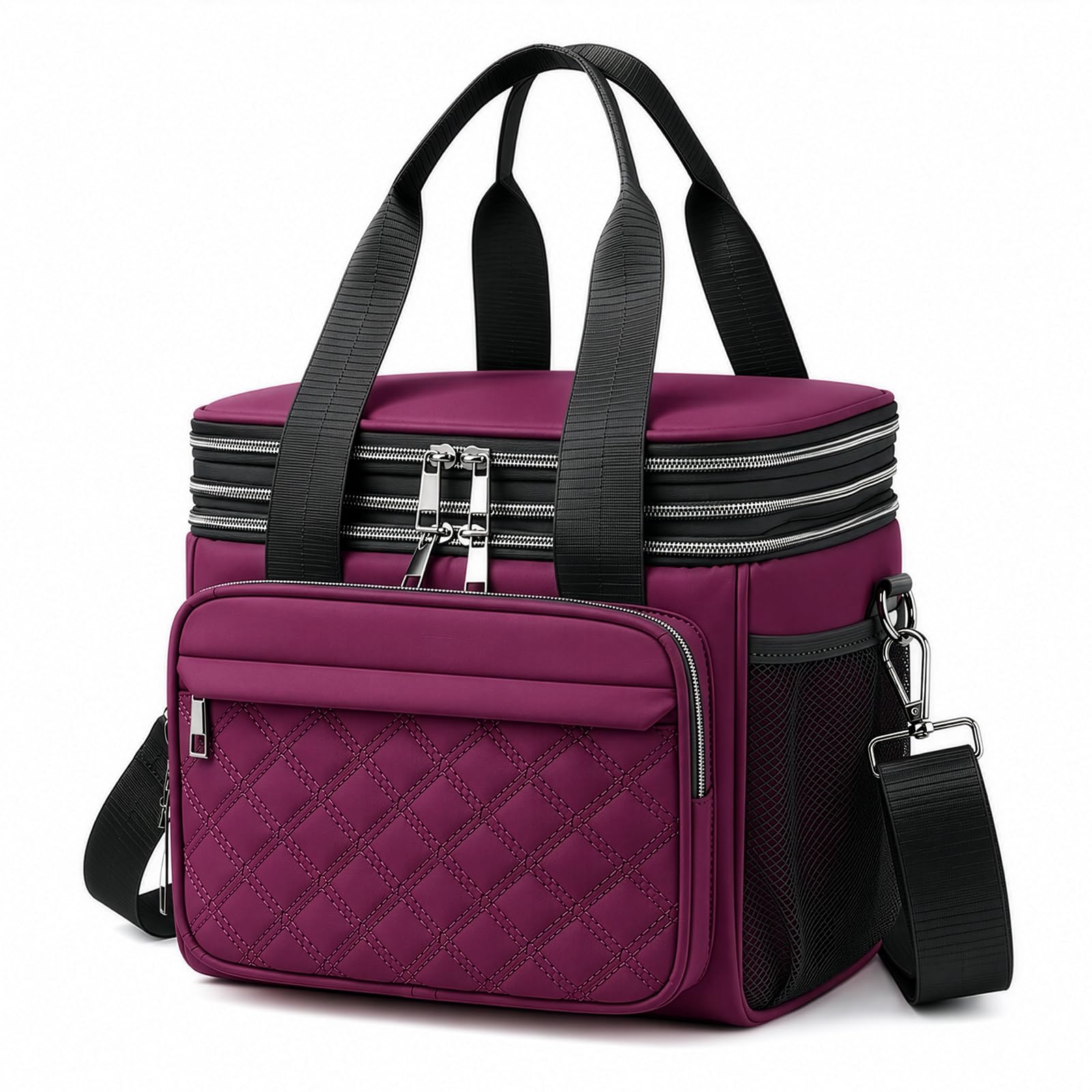 Minifactory Double Deck Insulated Lunch Bag, Dual Compartment Expandable Lunch Box, Leakproof Thermal Cooler Bag for Men Women Office, Waterproof Lunch Bag (Purple)