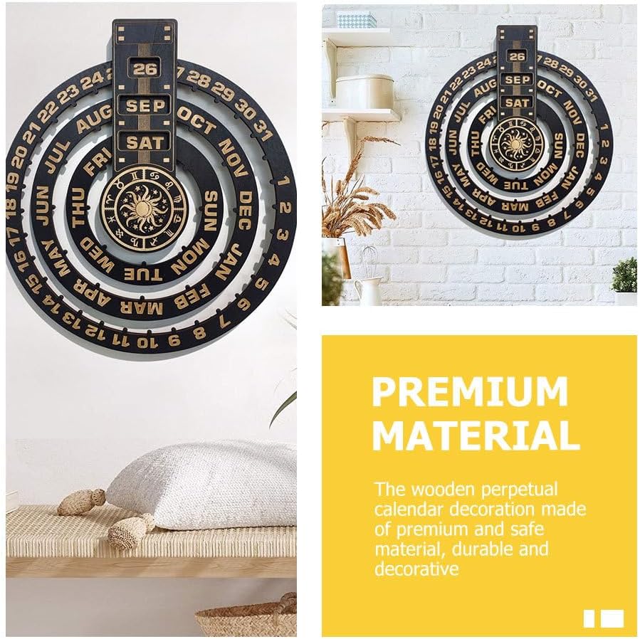 Ciieeo Wooden Perpetual Calendar Wall Hanging Home Decor Craft Wall Calendar with Rounded Corners for Home Office and Restaurant Decoration