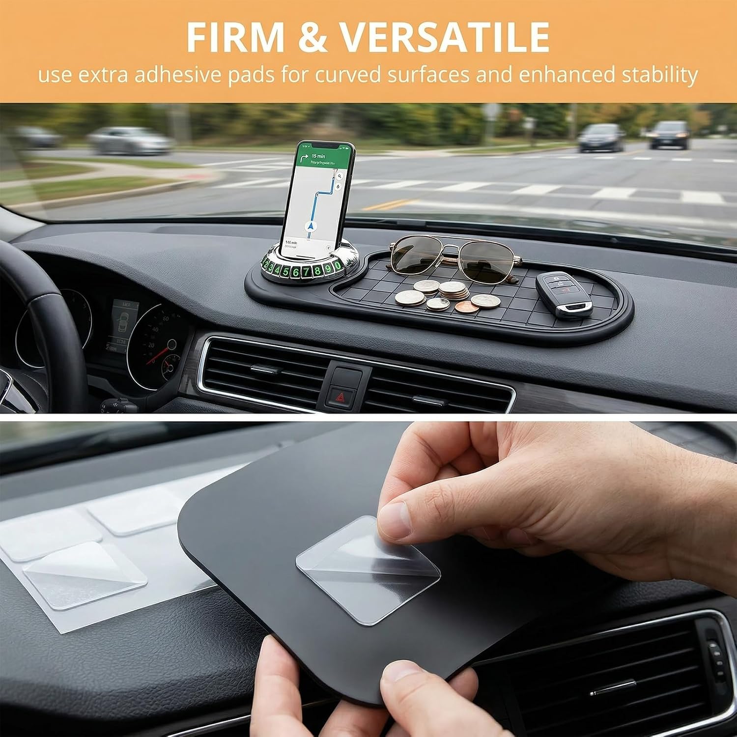 Multifunction Car Anti-Slip Mat,Car Anti Slip Mat Phone Holder For Dashboard,Multifunctional Car Dashboard Phone Holder,With Temporary Parking Numbe For Phone Sunglasses Keys Gadgets (Silver)