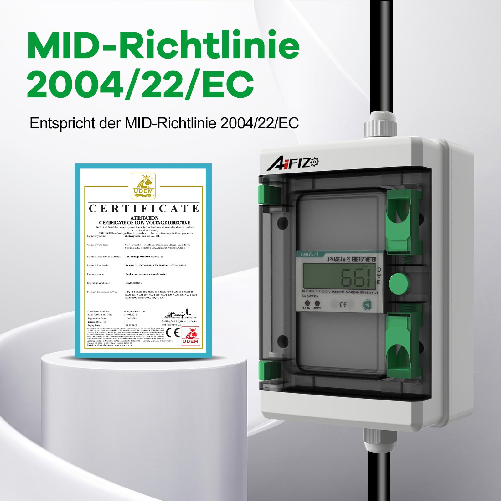 Mobiler Digitaler Stromzähler mit Reset 2m, 3 Phasen 32A 400V CEE-Stecker und Kupplung Drehstromzähler, IP55 CEE Adapter Stromzähler für Steckdose