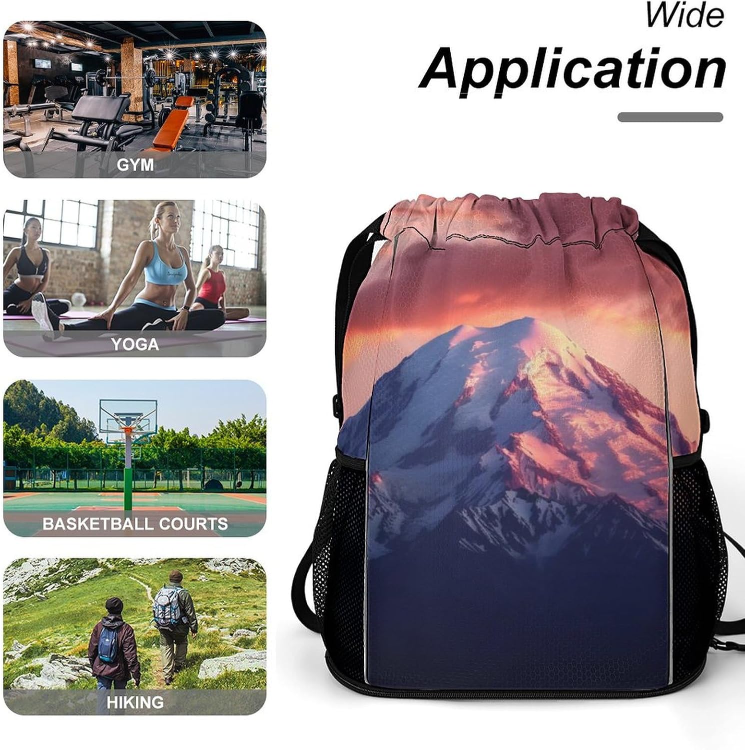 Small Gym Bag Mount at Sunset Printed Drawstring Gym Bag for Men Lightweight Waterproof Drawstring Backpack for Women with Shoe Compartment for Travel Tourism Work And Fitness