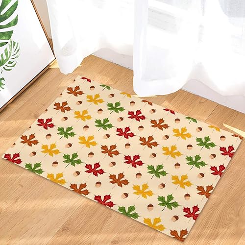 Doormat Indoor Floor Rug Welcome Mats, 20"x32" Anti-Slip Absorbent Washable Entrance Rug for DoorwayKitchenBathroom, Maple Leaf Nug Tiled Pattern