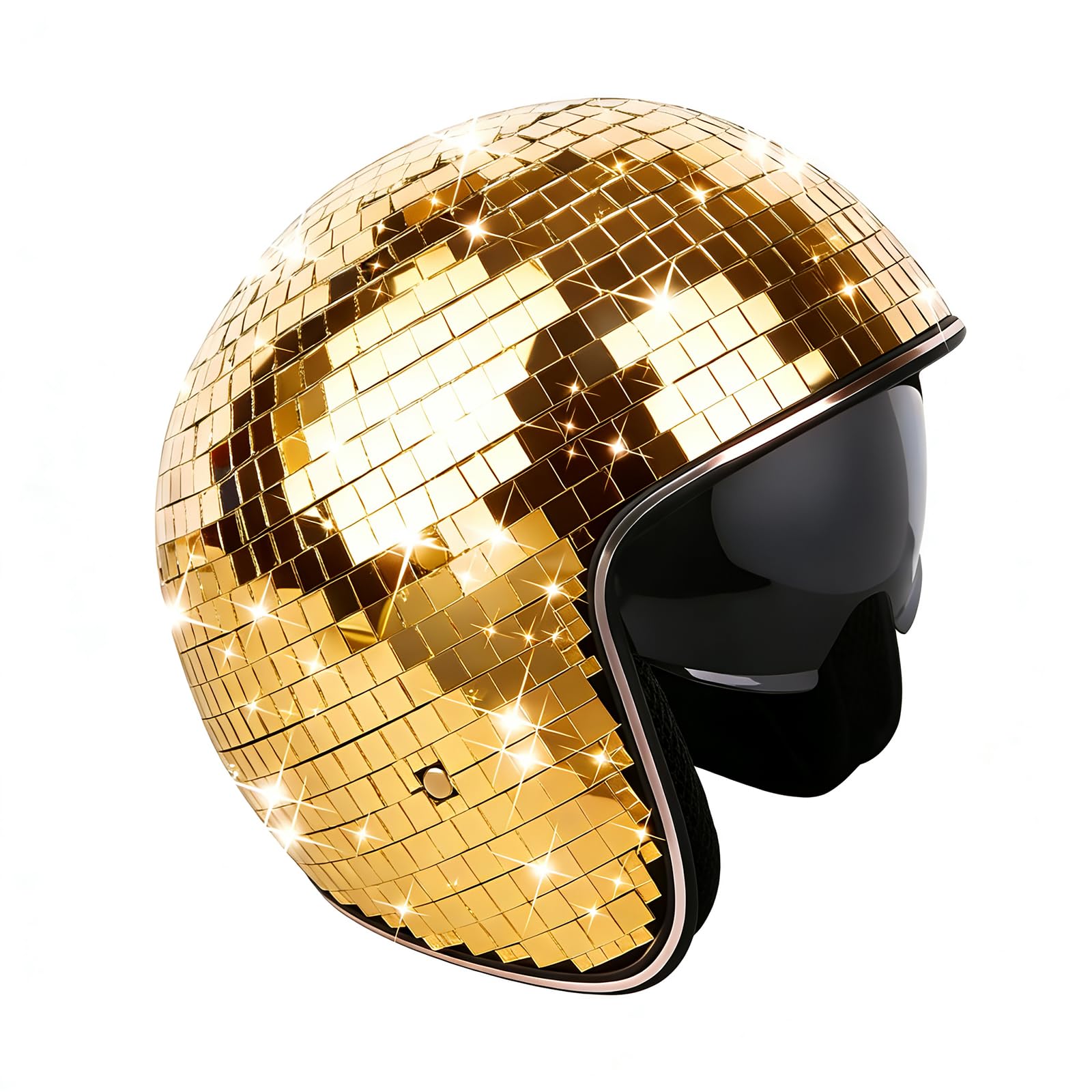 De Boule Disco en Verre Miroir - Avec Visière Rétractable, Casquette De Boule Disco en verre miroir argenté pailleté pour homme et femme, DJ, club, scène, bar, fête, mariage 25x25x21 Cm (Or)