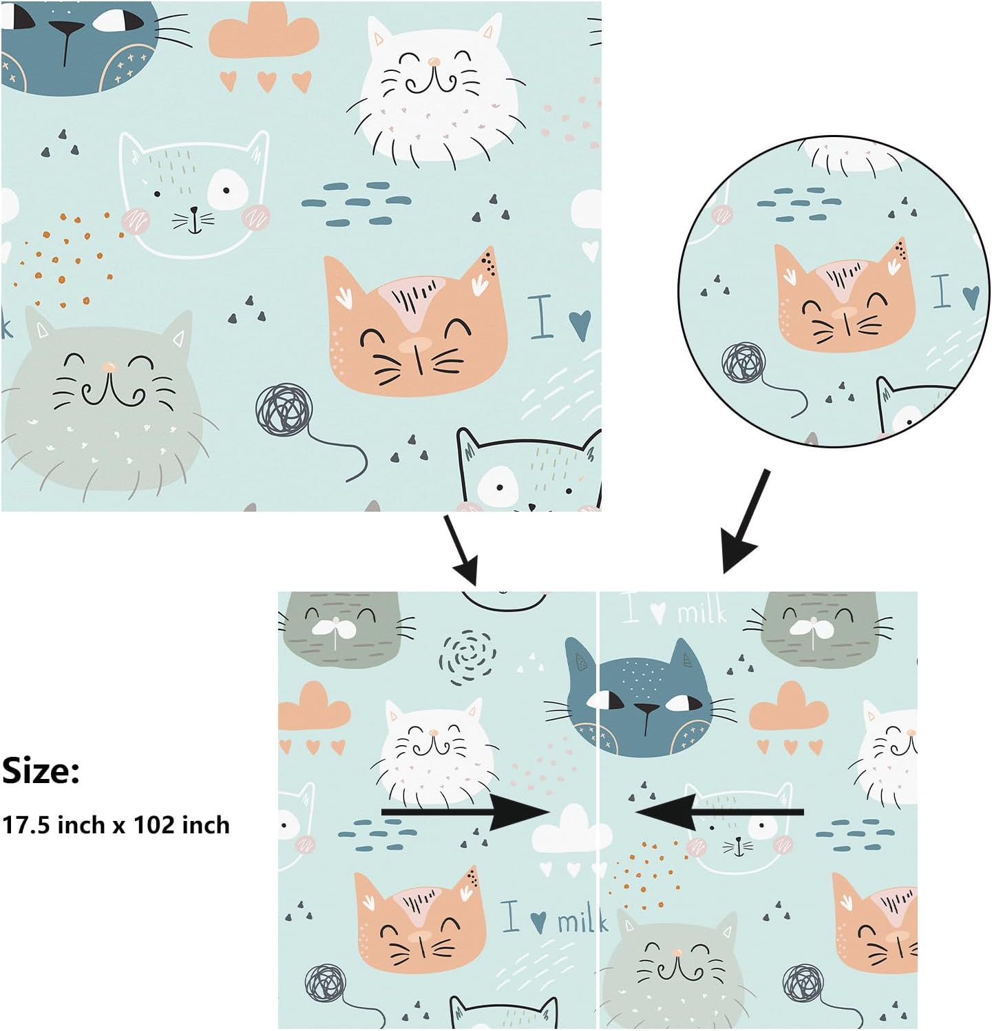 Cat Wallpaper Stick and Peel Blue Contact Paper for Cabinets Cute Kitten Peel and Stick Countertops Self Adhesive Fun Animal Wallpapers for Dollhouse Nursery Pet Room Kids Doodle Style