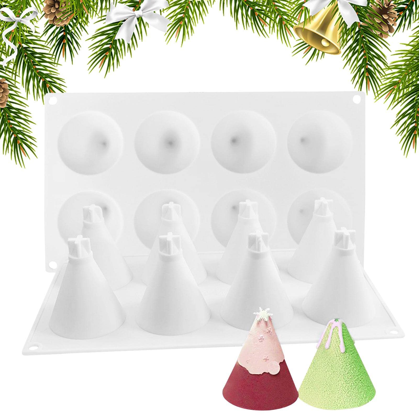 Dirfuny Christmas Tree Silicone Mold, Christmas Moulds for Candles, Christmas Tree Fondant Cake 8 Straight Cone Silicone Mold Cake Decor Chocolate, Fondant, Candy