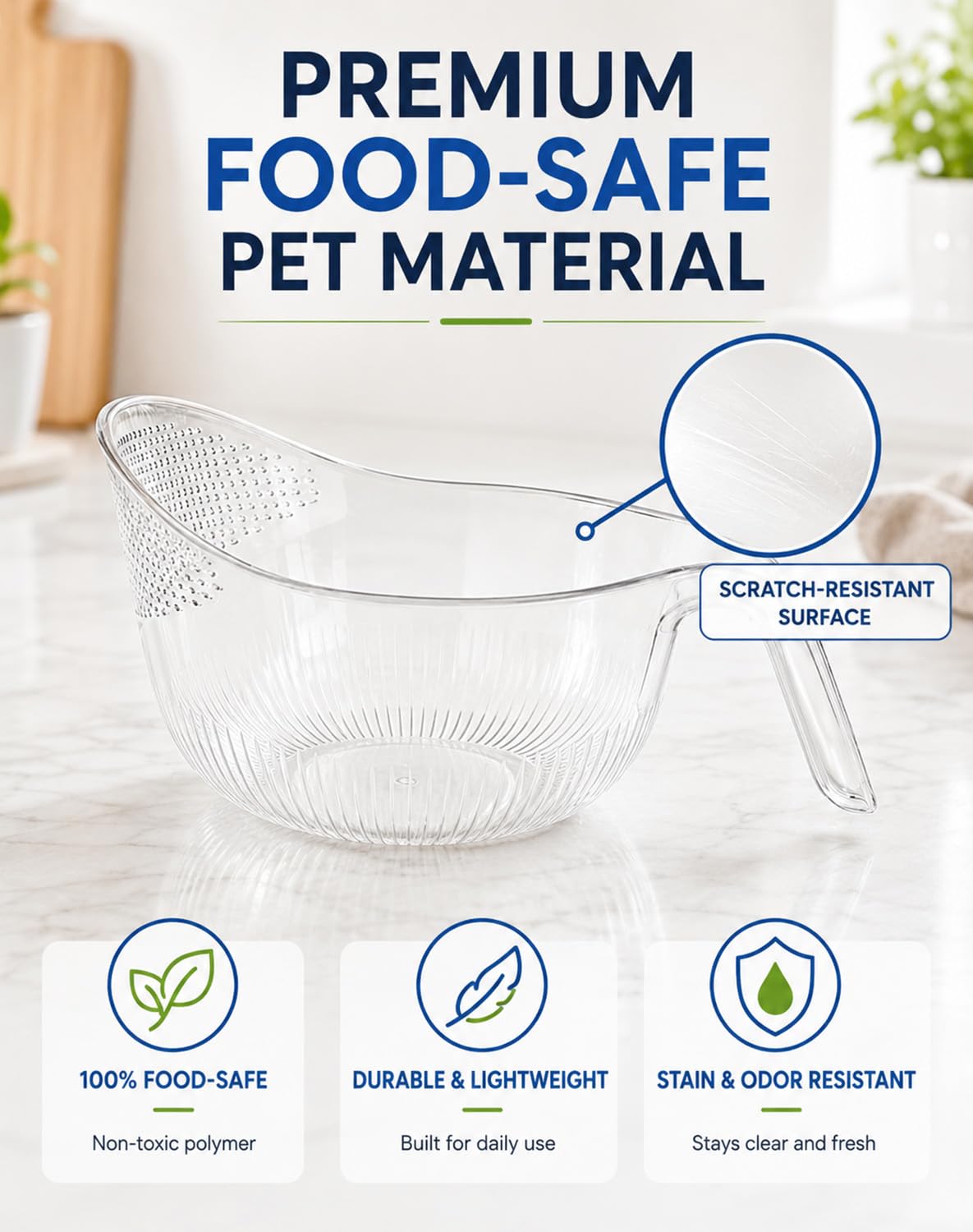 Aesthetic Green Rice - Colador para lavar arroz con asa, PET apto para alimentos, malla fina para arroz, frutas, verduras, herramienta de cocina multiusos, fácil de usar
