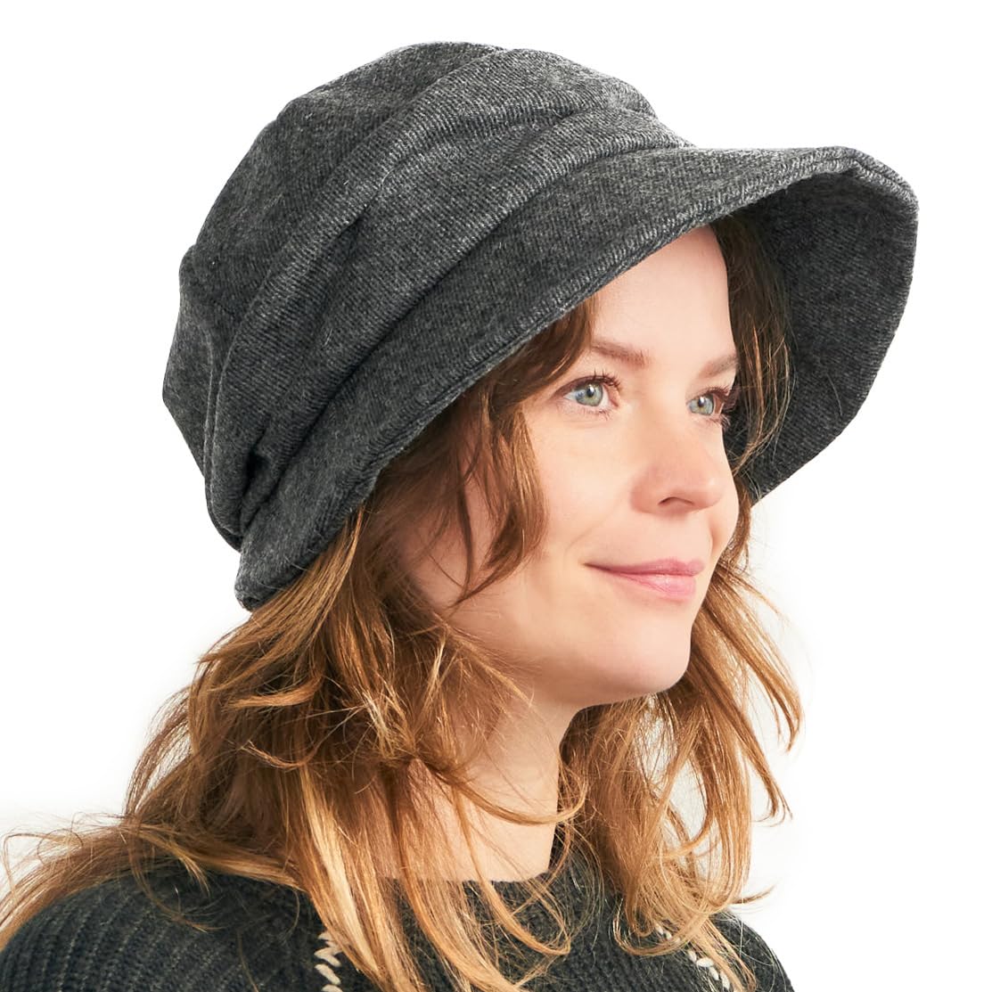 CHARM Womens Newsboy Winter Hat - Organic Cotton Bonnet Visor Casquette Chemo Cap Grey