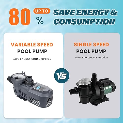 Miniatura 7 de Anbull Bomba de piscina de velocidad variable, 2.5 HP, 220 V, 10567 GPH, bomba de piscina interiorsuperior, eficiencia energética, alto flujo,