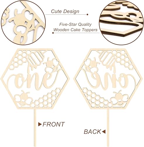 Miniatura 4 de Huray Rayho Bumble Bee One Cake Topper para primer cumpleaños, 1er tema de abeja, decoración de fiesta temática de abeja de panal, decoración de