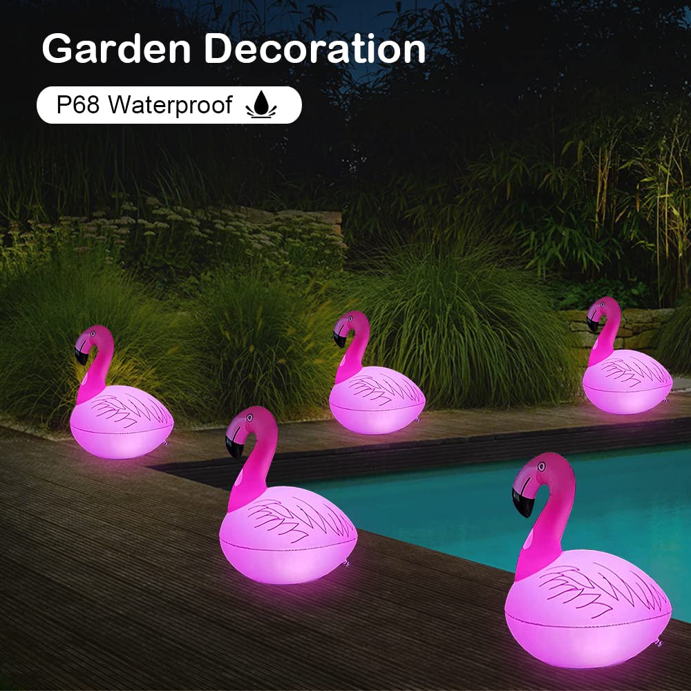 Luz Solar Flotante Para Piscina, Flamenco LED Exterior IP68 Impermeable Con Luces Inflables Para Exteriores (2 Piezas)