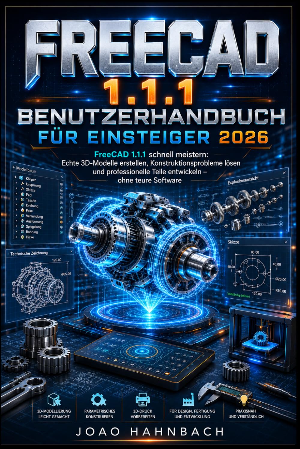 FreeCAD 1.1.1 Benutzerhandbuch für Anfänger 2026: Erstellen Sie realistische 3D-Modelle, lösen Sie Konstruktionsprobleme und fertigen Sie professionelle Bauteile ohne teure Software.