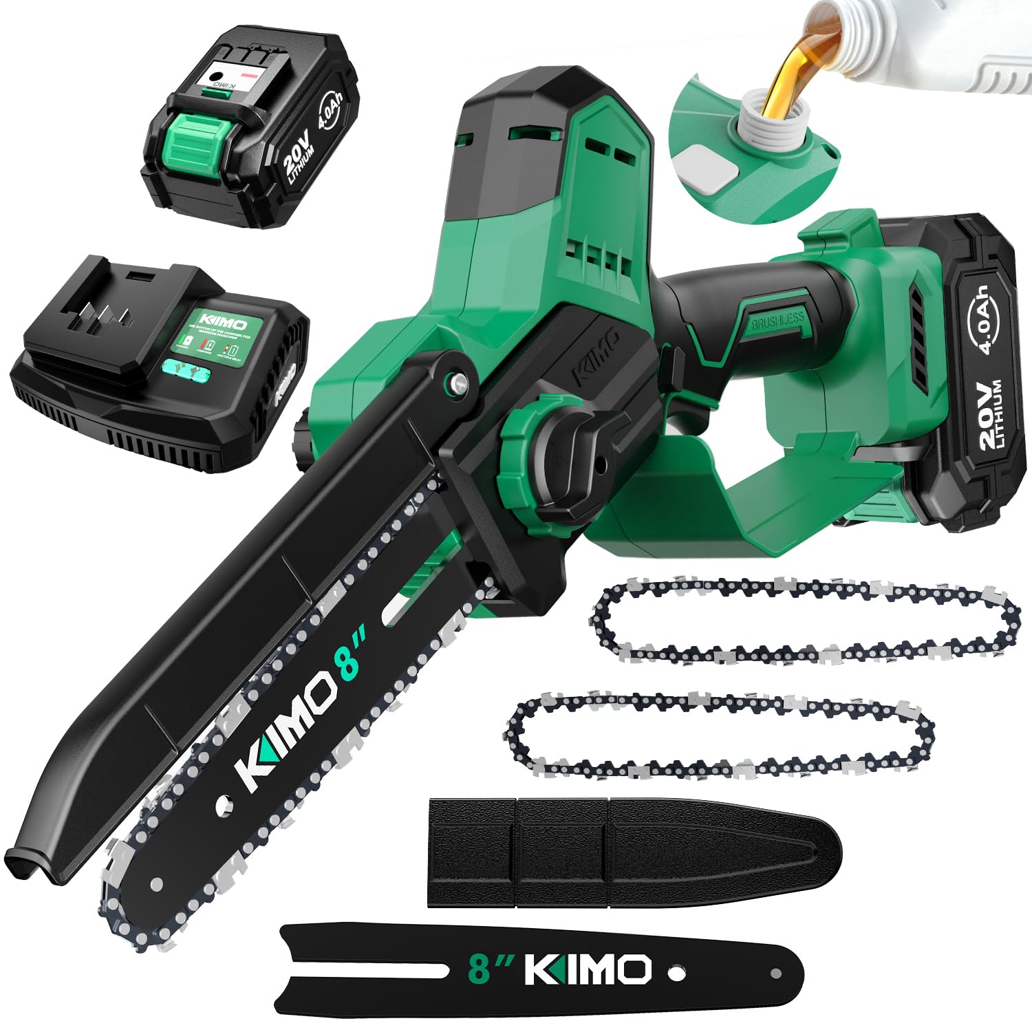 KIMO Brushless Electric Chainsaw Cordless with 4.0Ah Battery