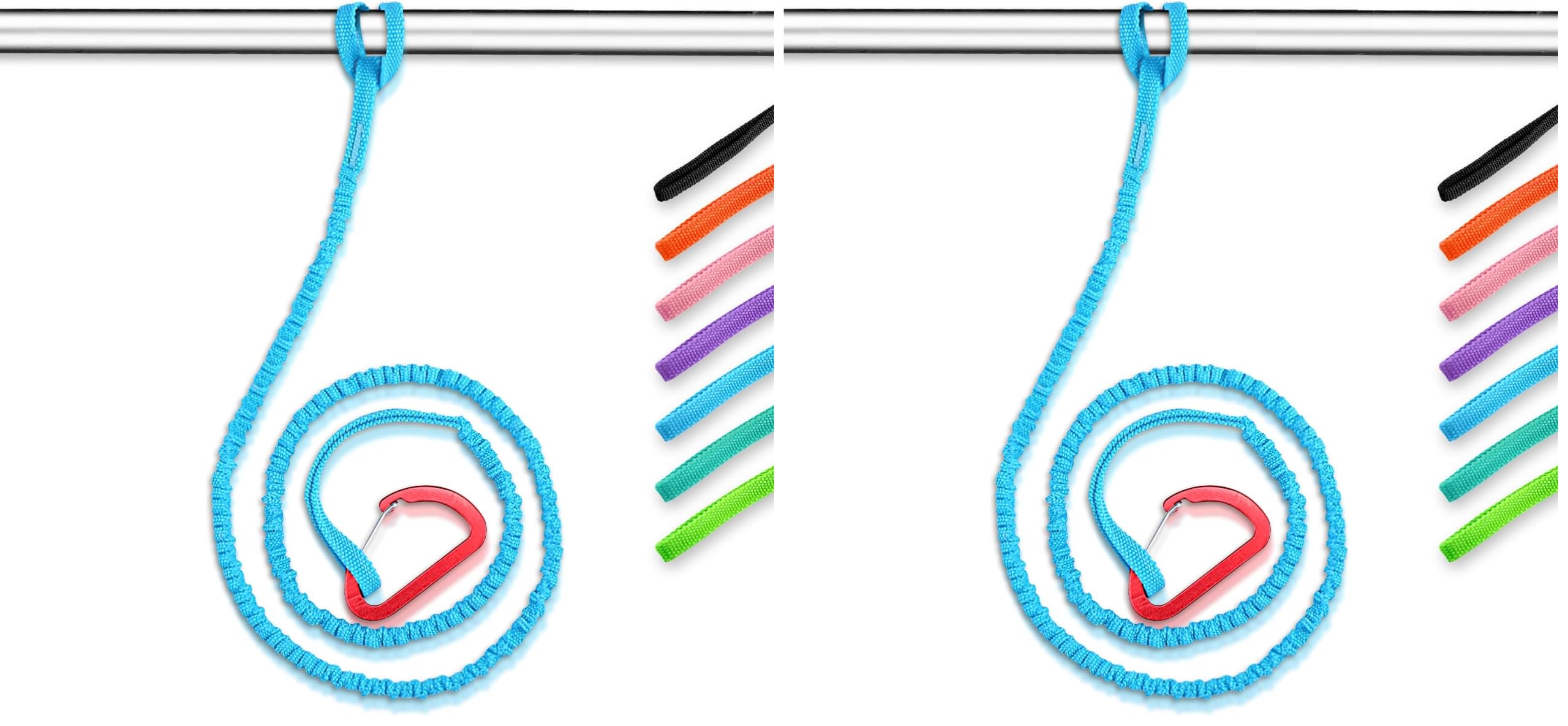 OCEANBROAD Kayak Paddle Leash with D-Ring Stretchable Bungee Strap Lanyard Rope for SUP Kayaking Boating Canoeing Fishing Pole Rod 4-7 Feet Blue 2 Pack