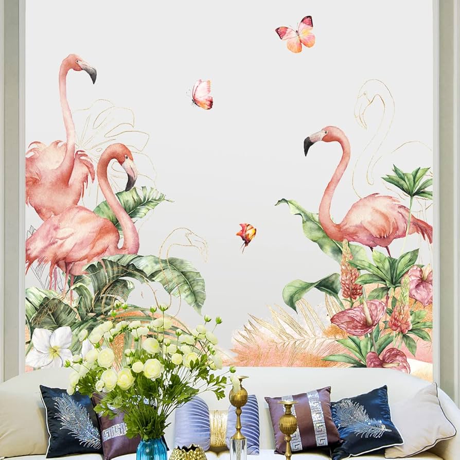 Amazon.com: RW-C328 Pink Flamingo Wall Decals Tropical Green