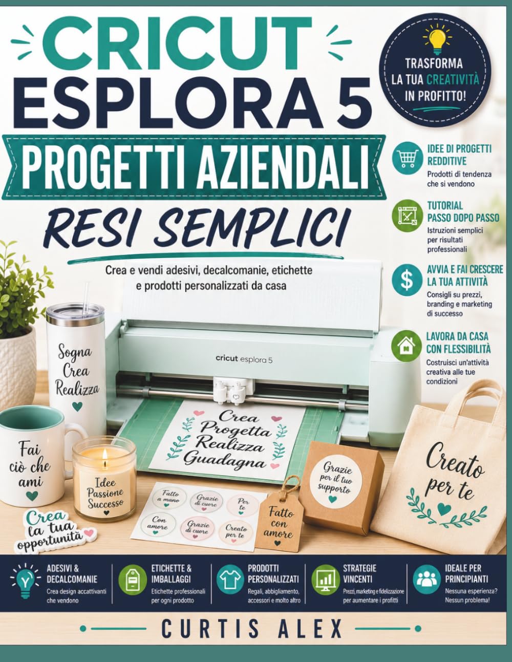 CRICUT ESPLORA 5 PROGETTI AZIENDALI RESI SEMPLICI: Crea e vendi adesivi, decalcomanie, etichette e prodotti personalizzati da casa